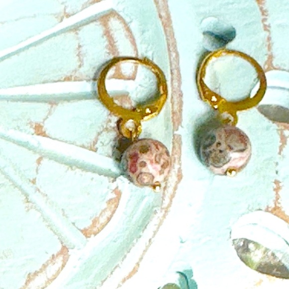 Ocean jasper drops gold statement dangle bon bon earrings - Picture 1 of 2
